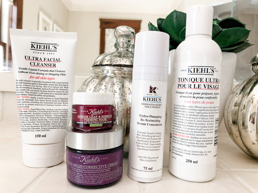 Kiehl's products Ultra facial cleanser Ginger leaf & Hibiscus mask Super Multi-Corrective cream Hydro Plumping Re texturizing Serum Concentrate Ultra Facial toner